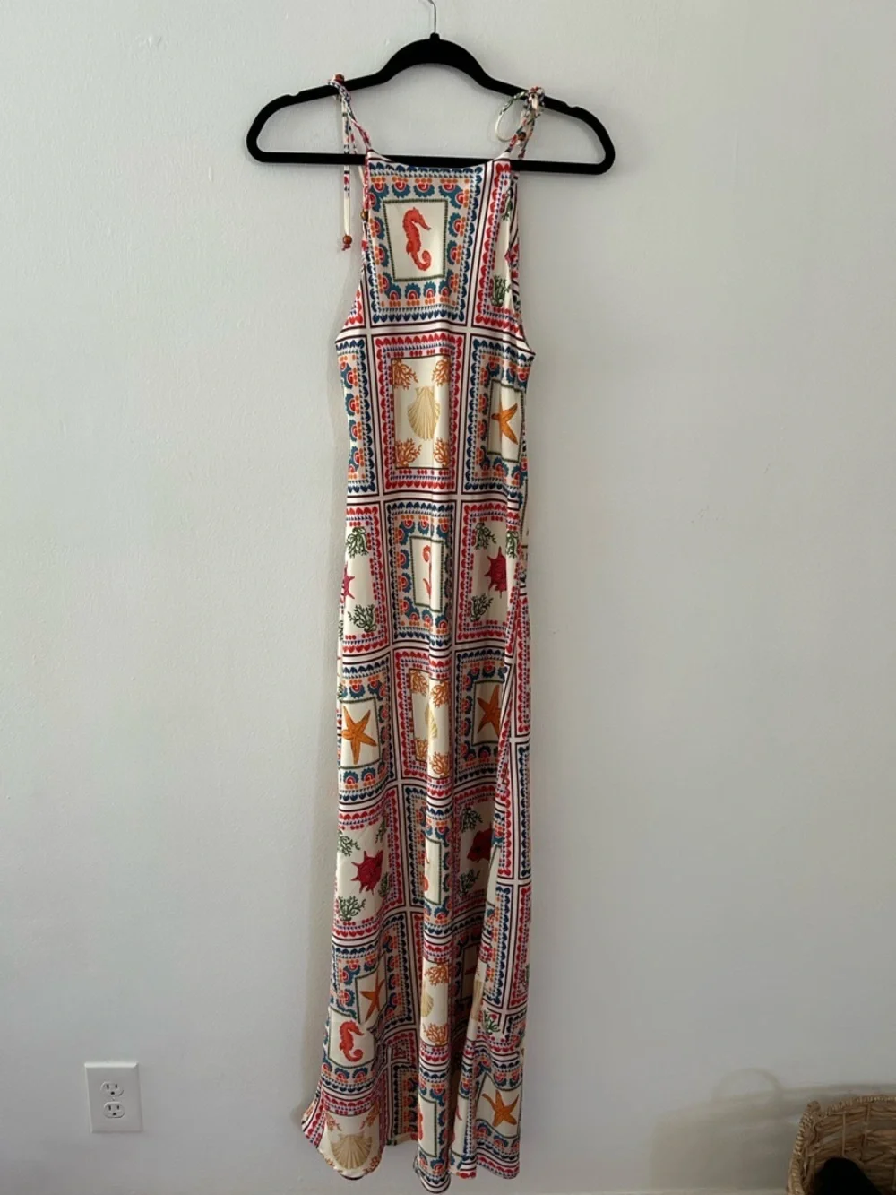 Anthropologie Seahorse Shells SeaTie-Neck Column Midi Dress Size Small